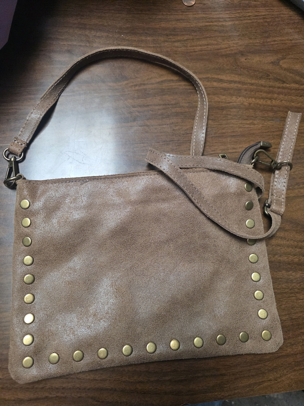 Women’s Suede Studded Crossbody Bag - Taupe Made In Italy